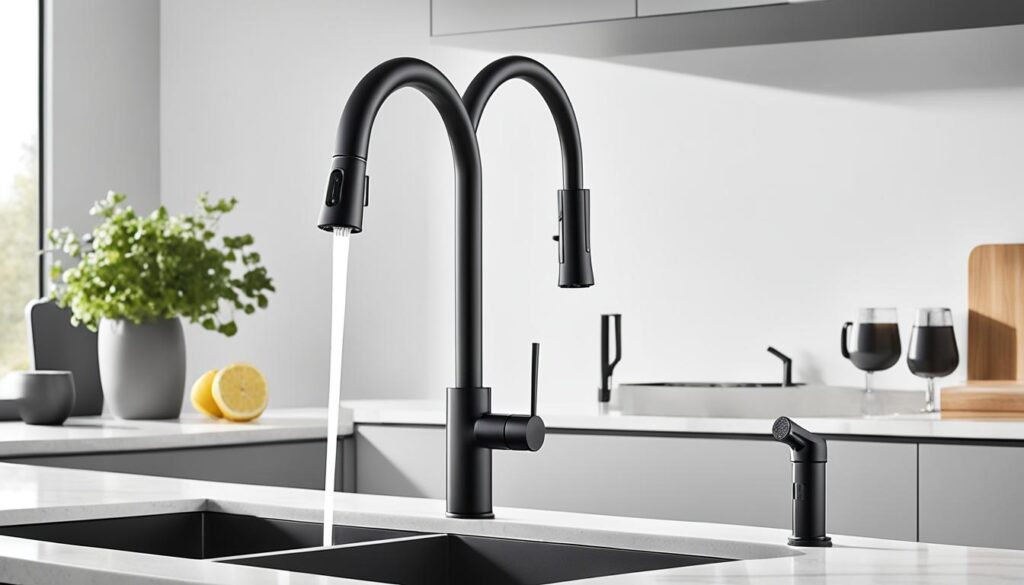 single handle kitchen faucet, single hole kitchen faucet with pull-down sprayer, single hole kitchen faucet with soap dispenser